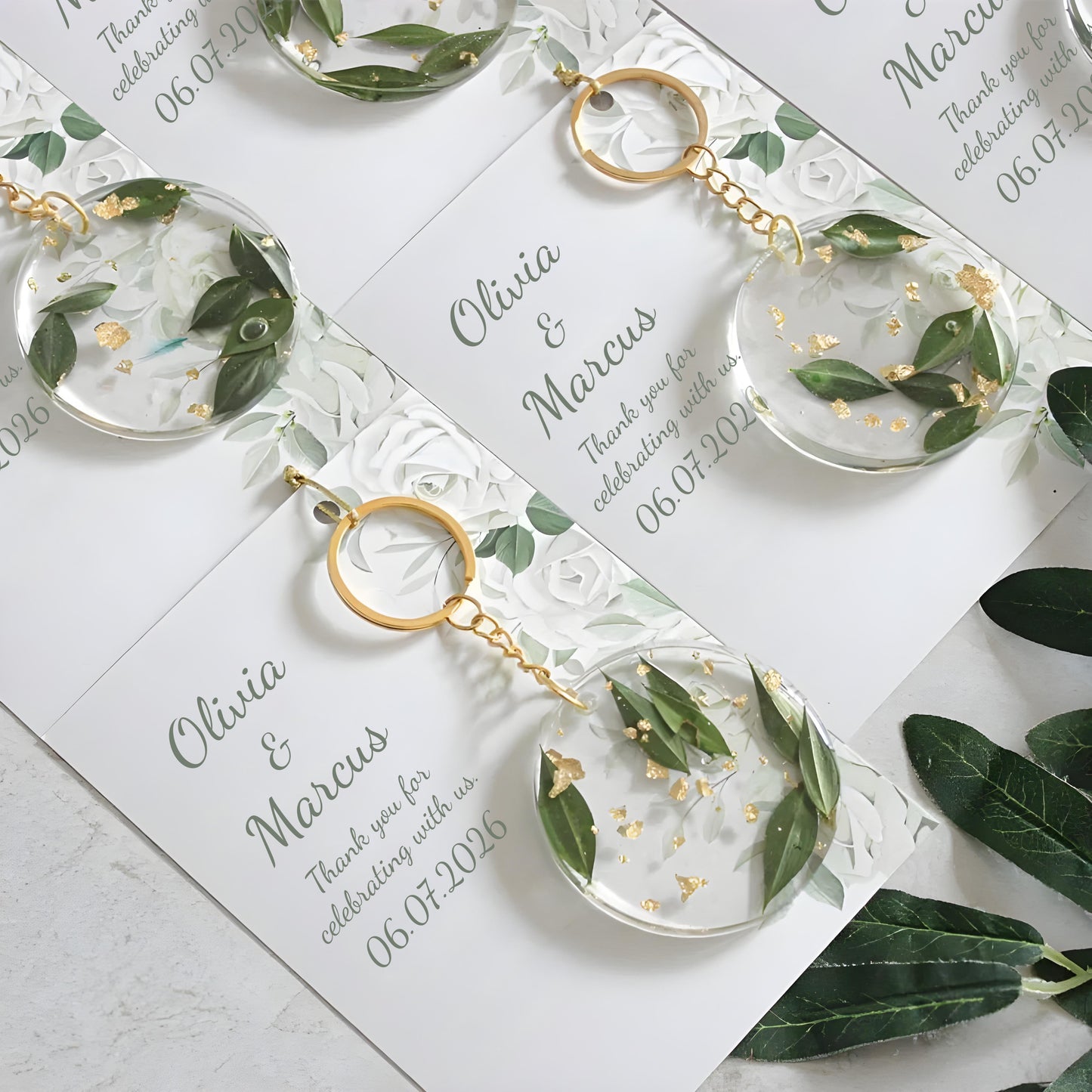 Epoxy Flower Keychain Favor | Blue Dried Flowers & Silver Leaf