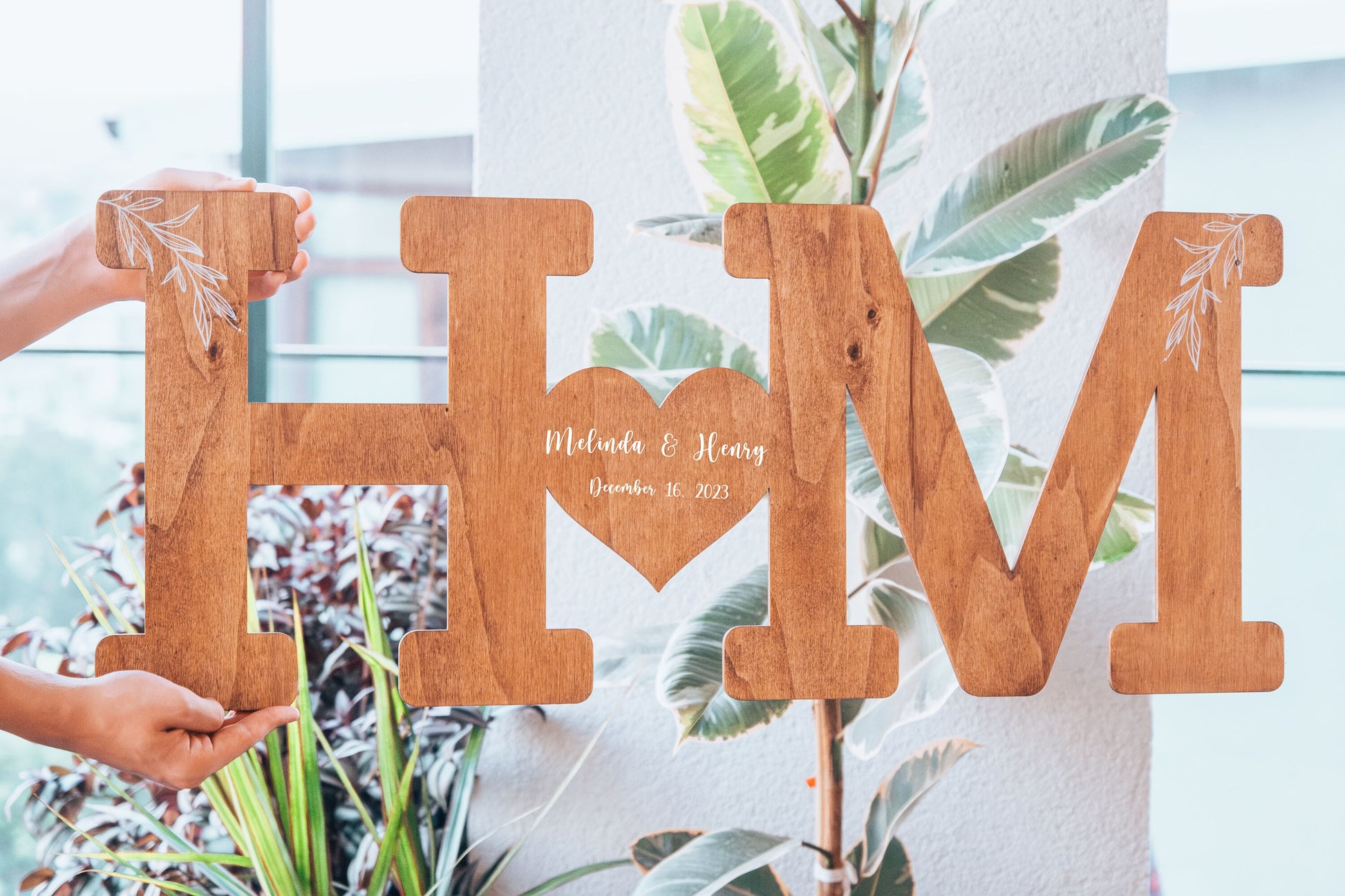 Personalized birch wood guest book – wedding reception display