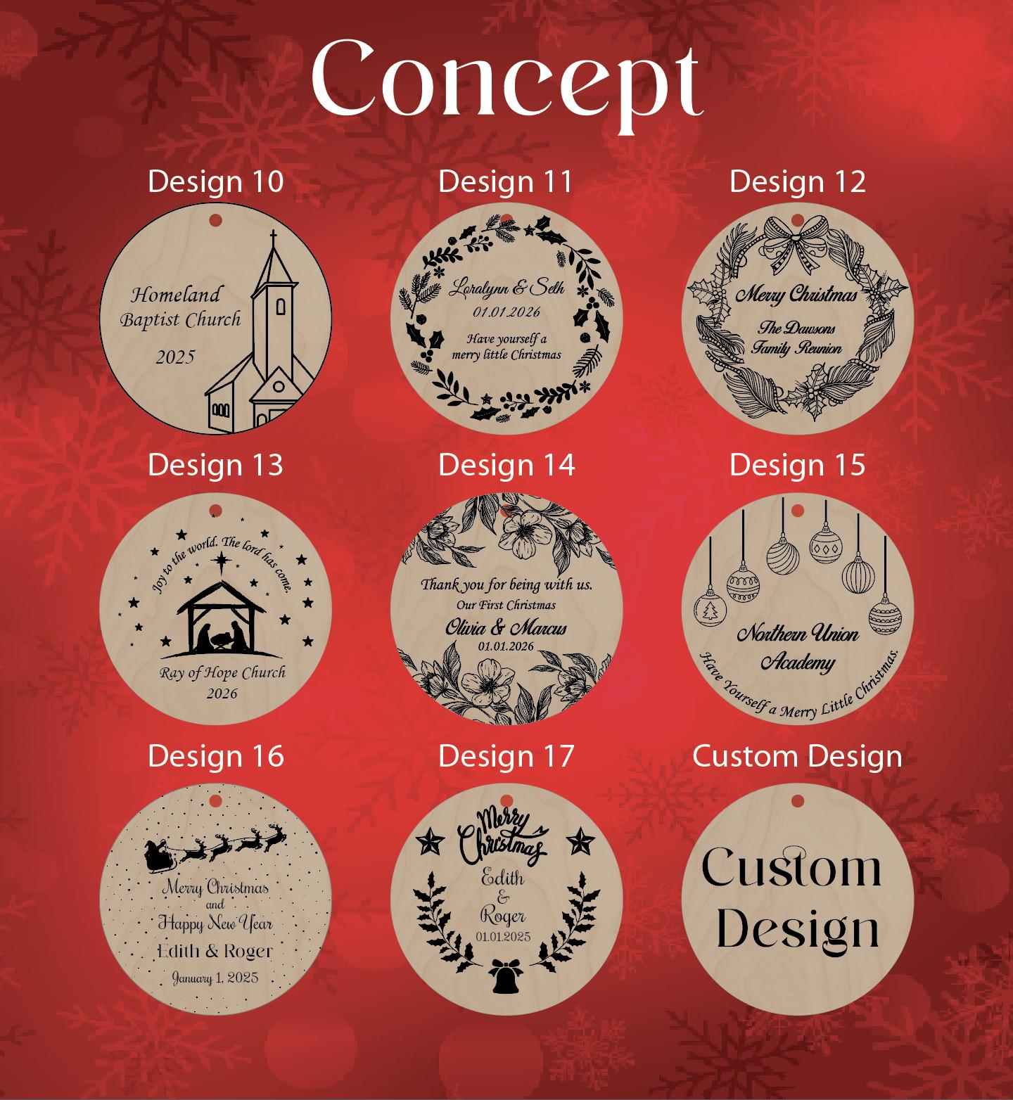 Nativity wood ornament design options group 2 – personalized Christmas styles