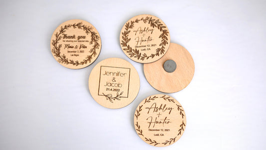 Custom Engraved Wooden Save the Date Magnet: Wedding Favor