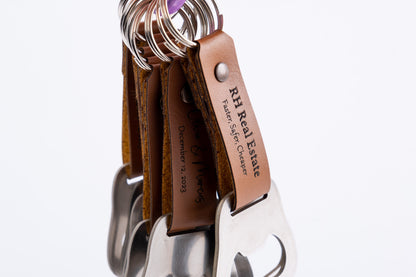 Custom leather keychain favors for wedding guests – lifestyle shot