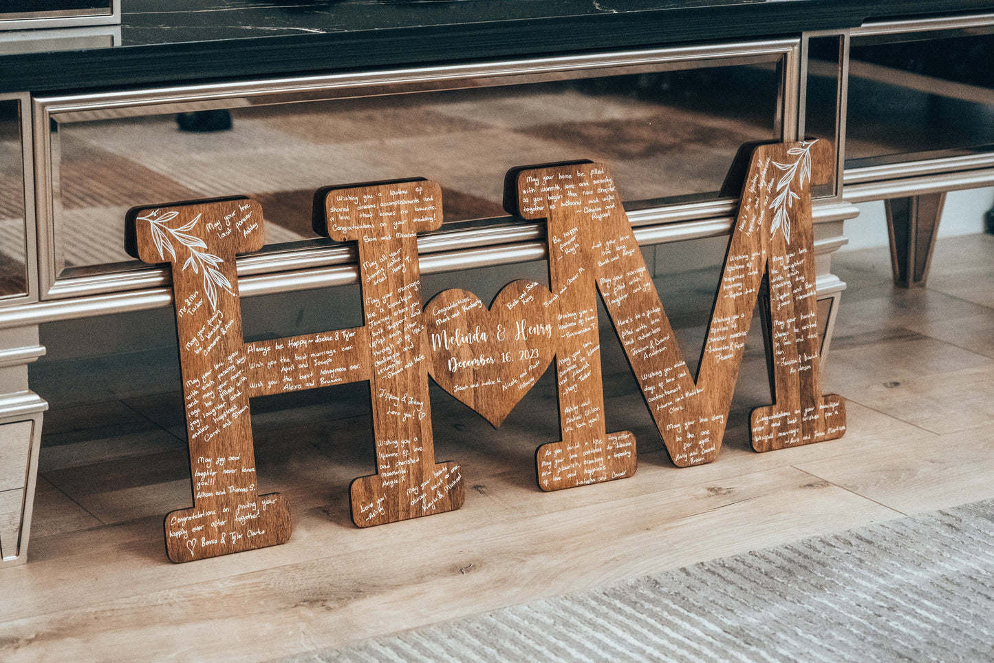 Custom birch wood guest book with heart design – wedding keepsake