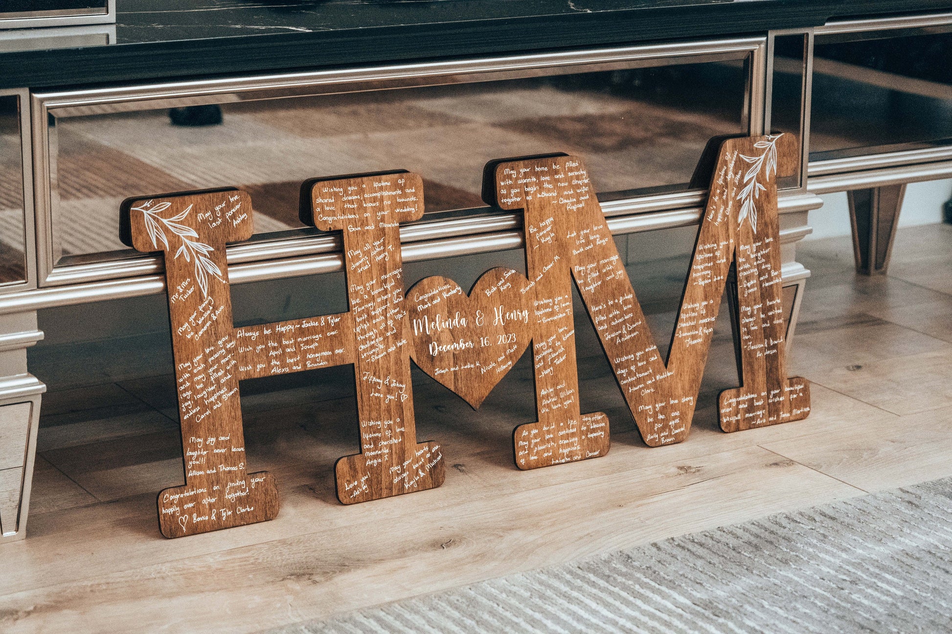Custom birch wood guest book with heart design – wedding keepsake