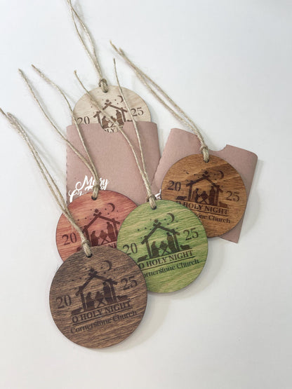 Custom engraved nativity ornament close-up detail