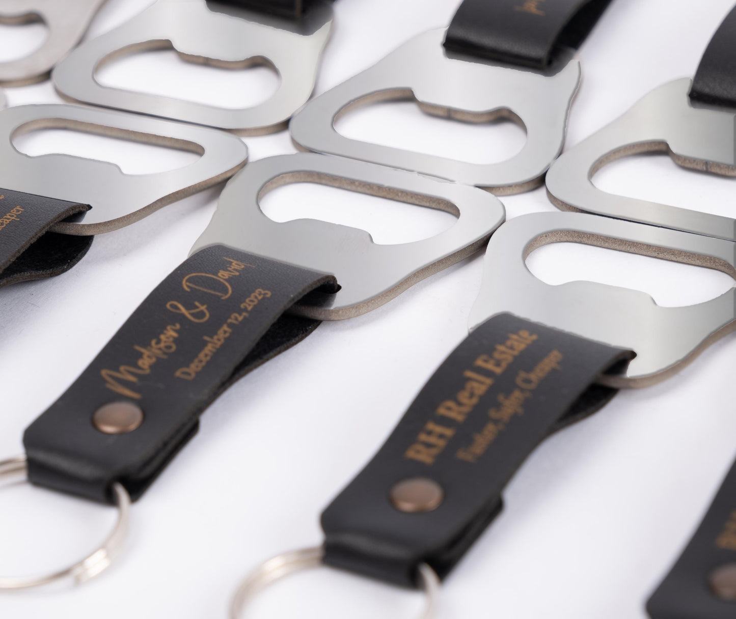 Custom laser engraved leather bottle opener keychain