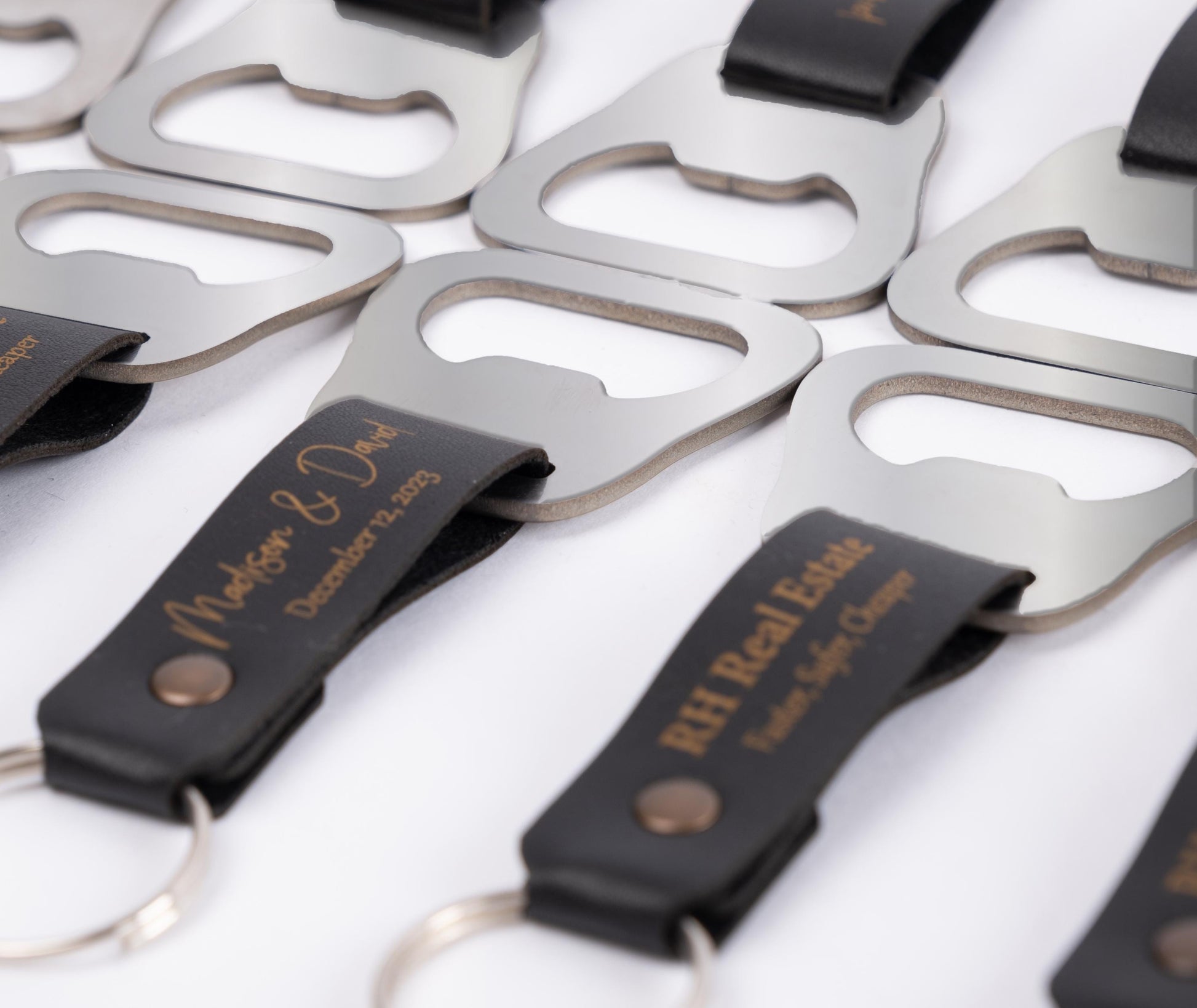 Custom laser engraved leather bottle opener keychain