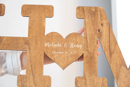 Custom birch wood wedding guest book – top-down view